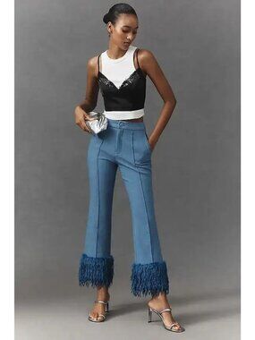 Maeve Embellishment Cuffed Party Ankle Cropped Pants Size US 4 / UK 8 Blue